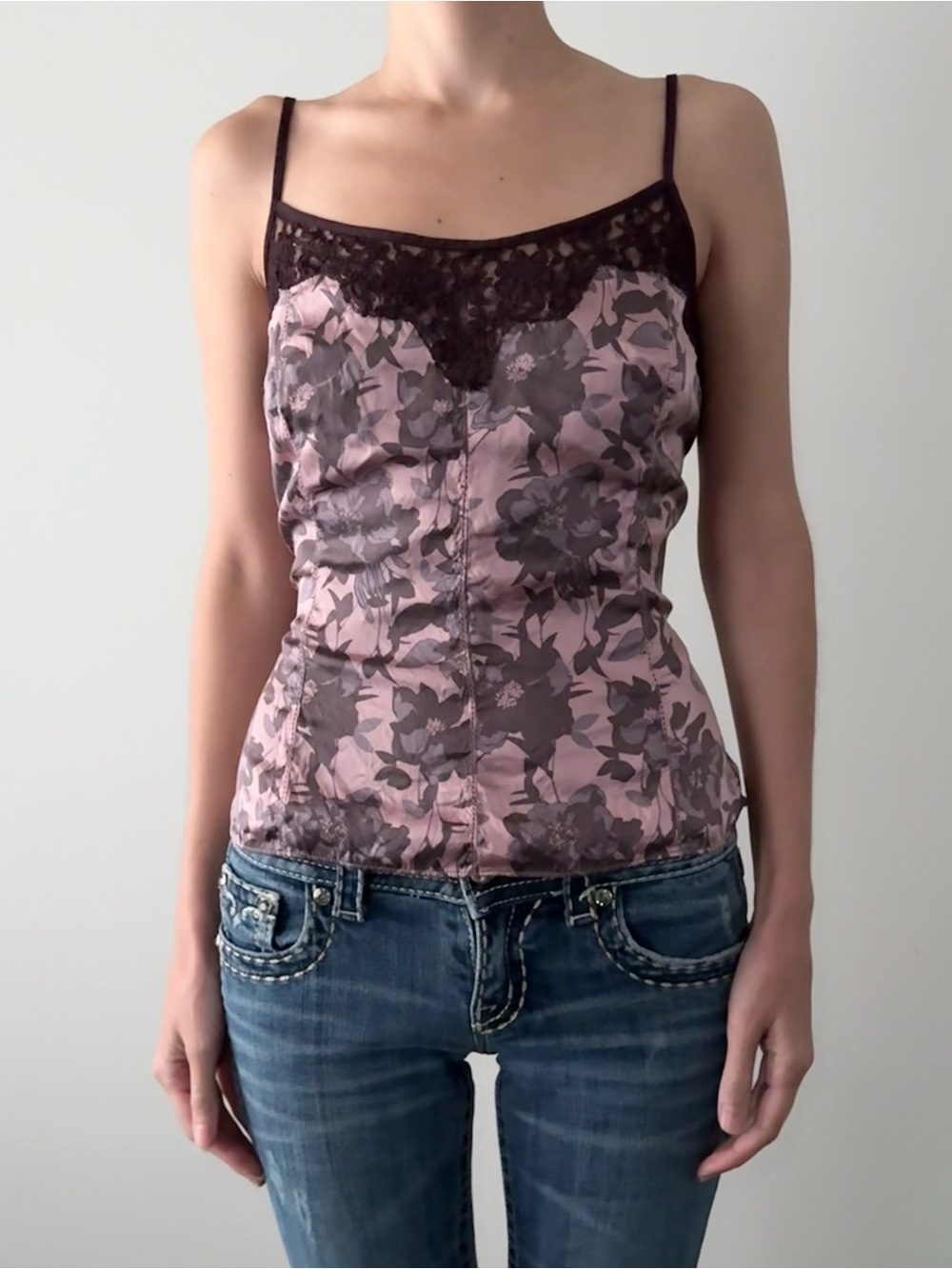Whimsical Ann Taylor purple floral 100% silk camisole
